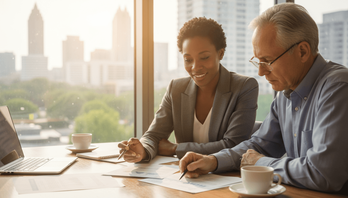 Consultant reviewing a practical plan with a client at a table
